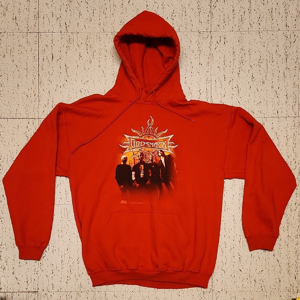 Godsmack 2004 Band Graphic Spellout Pullover Hoodie Sweater Vintage Y2K
